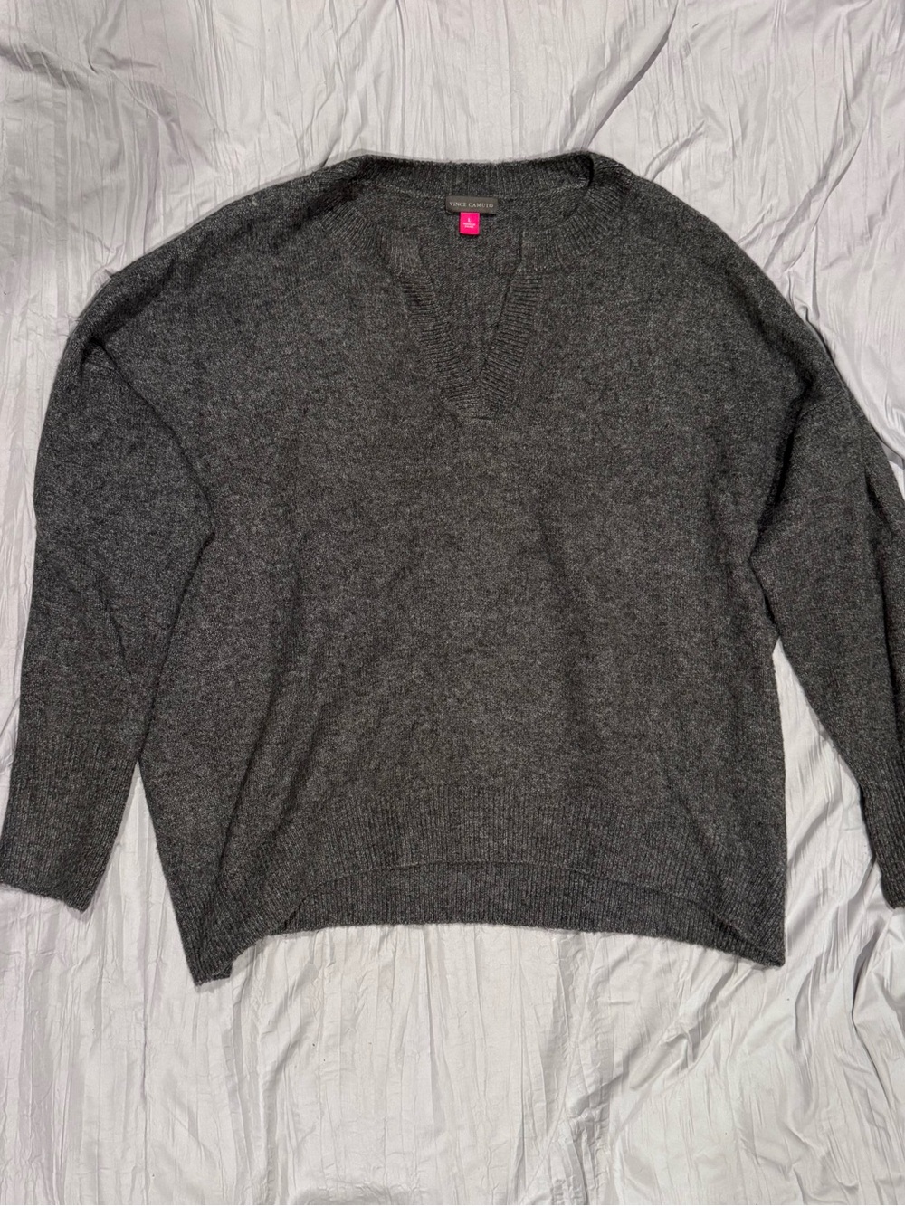 Vince Camuto Charcoal Gray V-Neck Sweater